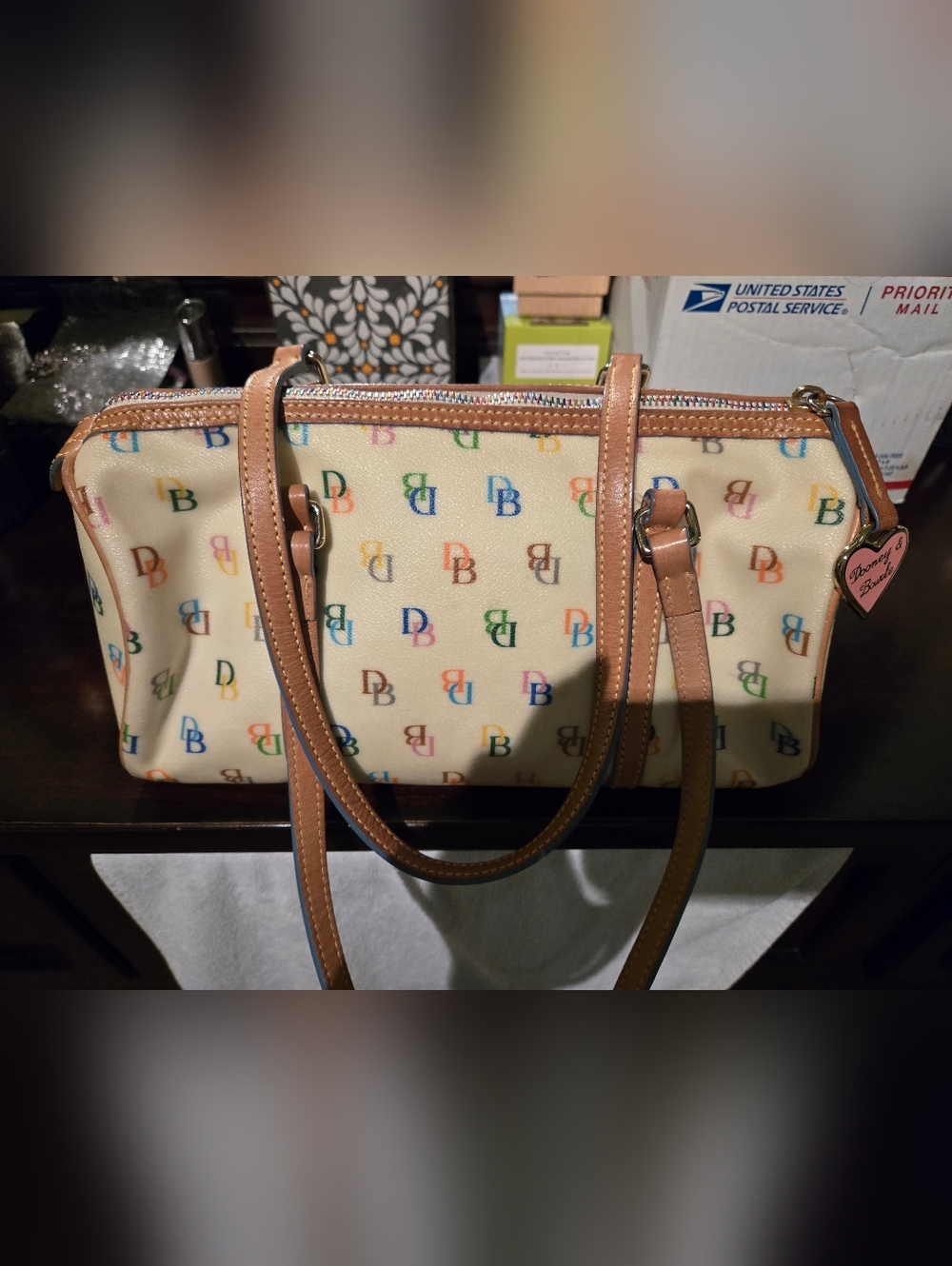 Dooney & Bourke Y2K Cream with Tan Trim Barrel Bag